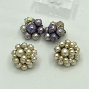 Signed Japan Pearl Cluster Earrings
